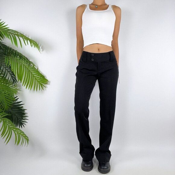 Vintage Y2K Black Indie Grunge Low Rise Bootcut Classy Chino Dress Pants / 5 - Picture 1 of 6